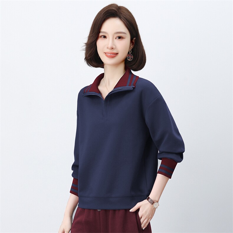 长期有货立领卫衣女2026年春秋新款洋气小个子半拉链条纹休闲上衣,女装卫衣/绒衫,璐依舞