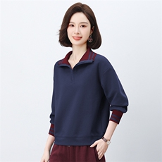 长期有货立领卫衣女2026年春秋新款洋气小个子半拉链条纹休闲上衣，女装卫衣/绒衫，璐依舞