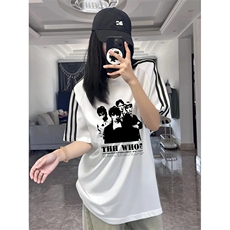 抖音得物高品质二开240克宽松纯棉美式潮牌三条杠织带短袖T恤，男装T恤，电商A486-1