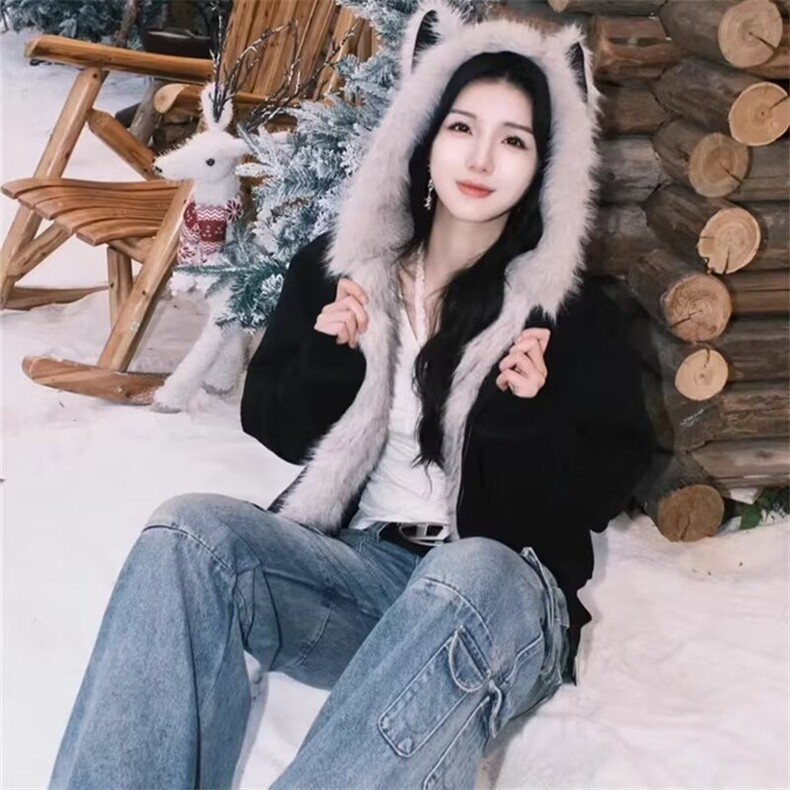 A542-P95鹿皮绒外套棉衣女冬季慵懒风棉袄休闲冬衣连帽棉服上衣,男装棉衣,电商B323A