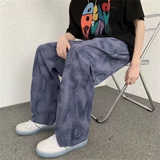 日系坠感ulzzang字母满印直筒休闲裤男青年高街阔腿裤k70733-p38，男装休闲裤，星座1008-1
