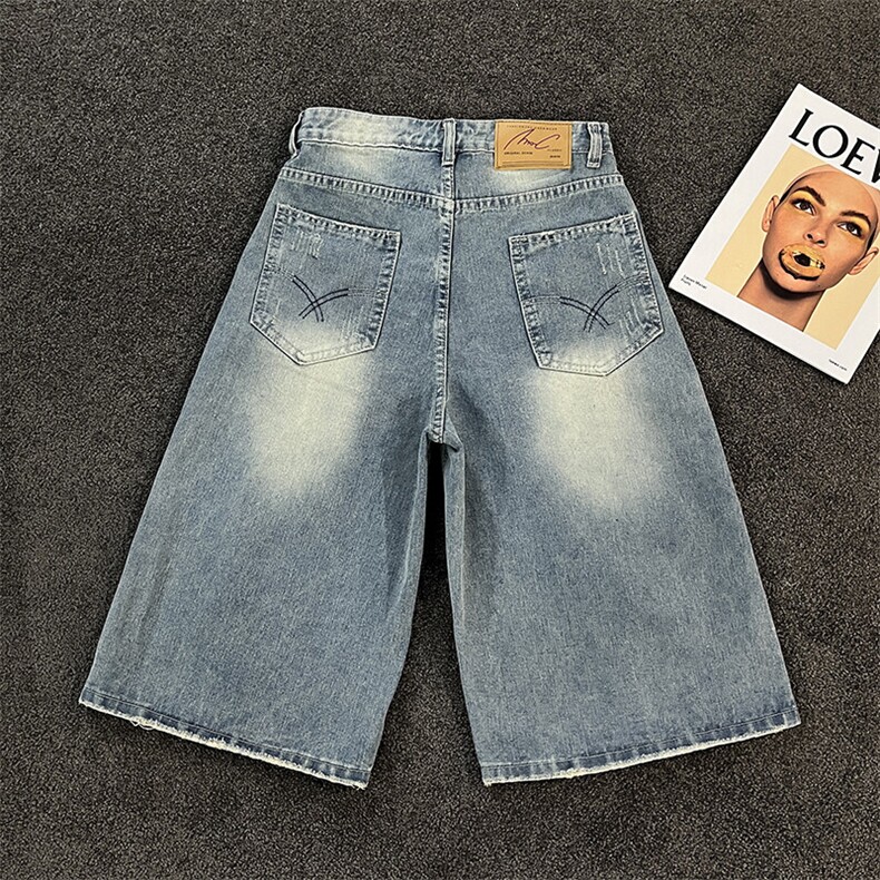 美式夏季做旧水洗破洞牛仔短男痞帅休闲宽松五分裤潮DK008-P48,男装牛仔裤,星座308B-1