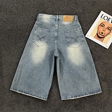 美式夏季做旧水洗破洞牛仔短男痞帅休闲宽松五分裤潮DK008-P48，男装牛仔裤，星座308B-1