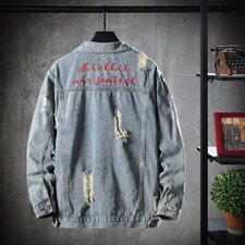牛仔外套男士春季潮流新款夹克潮牌韩版破洞帅气牛仔上衣8156-P60，男装夹克，电商A318