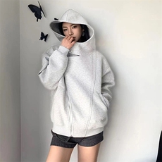 抖音得物品质26春装美式重磅结构斜拉链高领连帽卫衣开衫外套W61，女装短外套，电商A486-1