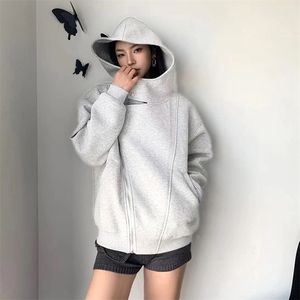 抖音得物品质 26春装美式重磅结构斜拉链高领连帽卫衣开衫外套W61图片
