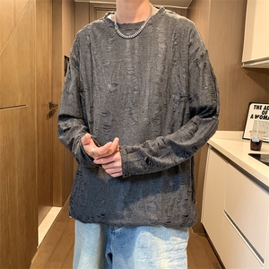 早秋款男长袖T恤衫破洞流苏打底衫t393 P33图片