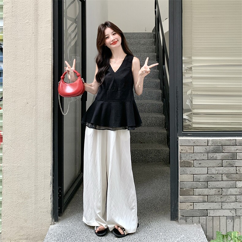 网纱拼接无袖马甲阔腿裤套装女夏2025新款巨好看小众不撞款轻熟风图片