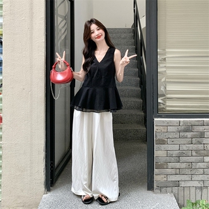 网纱拼接无袖马甲阔腿裤套装女夏2025新款巨好看小众不撞款轻熟风图片