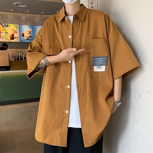 wassup happy工装短袖衬衫男夏季2025新款潮牌宽松上衣服休闲外套图片