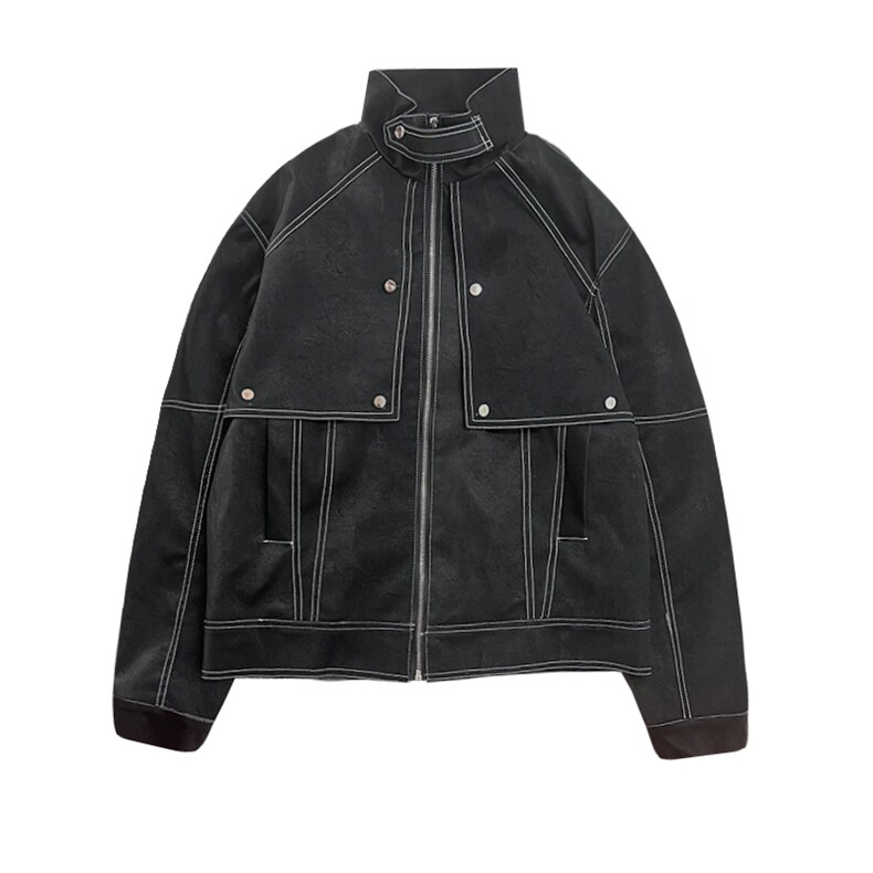 AF35加绒/P140控190冬季社会小伙复古重工明线夹克外套男黑首1,男装夹克,星座305B-1