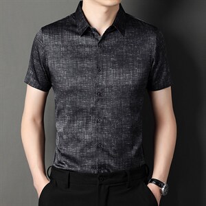 新款2023夏季男装上衣休闲百搭短袖宽松衬衫男士衬衣潮流图片