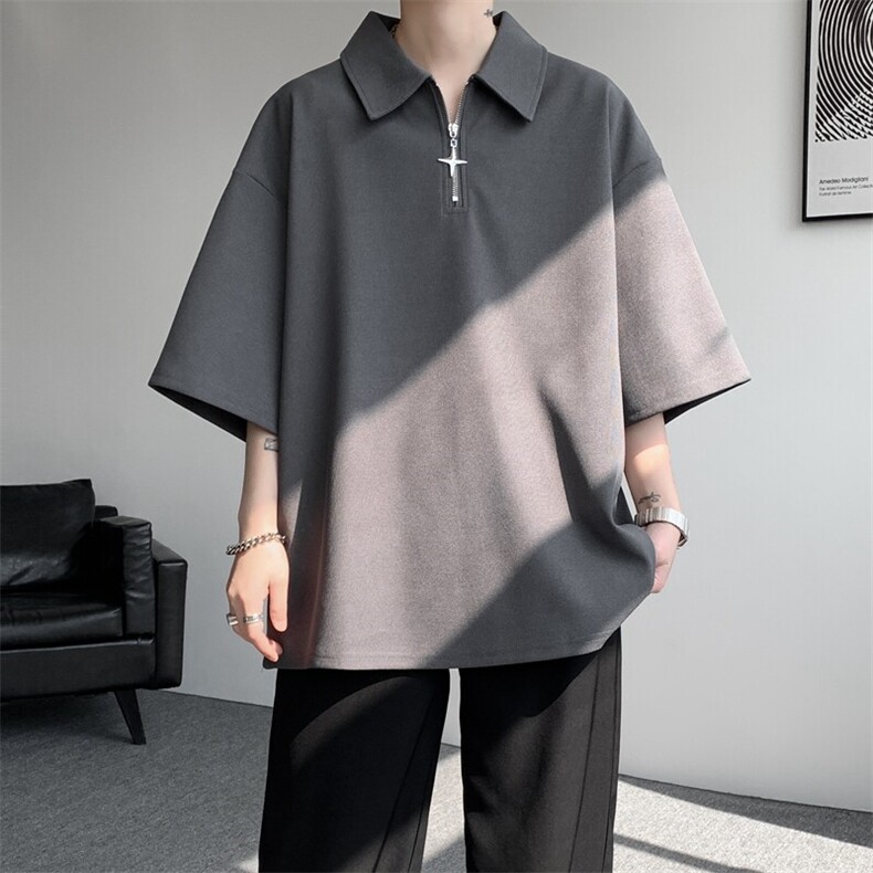 8XL-M半拉链短袖t恤特大码美式高街polo体恤衫翻领半袖DX1215/P35,男装T恤,电商B238