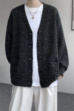 幻彩马海毛V领开衫毛衣男春秋美式复古宽松慵懒风针织衫休闲外套，男装针织衫/毛衣，电商B312