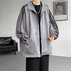 8XL-M特大码麂皮绒重磅条纹棒球服夹克外套男立领潮JK004P75控98，男装夹克，电商B312