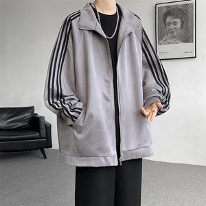 8XL-M特大码麂皮绒重磅条纹棒球服夹克外套男立领潮JK004P75控98图片