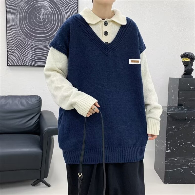 假两件polo领毛衣男冬款韩系慵懒风外套宽松学院风针织衫GM234P53,男装针织衫/毛衣,星座1116-2