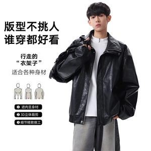 春季潮牌皮衣美式复古情侣翻领PU皮休闲宽松皮夹克外套JK0263-P78图片