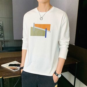 2021春秋季男生纯棉长袖t恤男士潮流印花潮牌宽松上衣DS917TP20图片