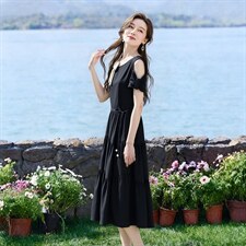 气质连衣裙2026夏季新款收腰显瘦高端时尚减龄遮肚显瘦中长款裙子，女装连衣裙，超越