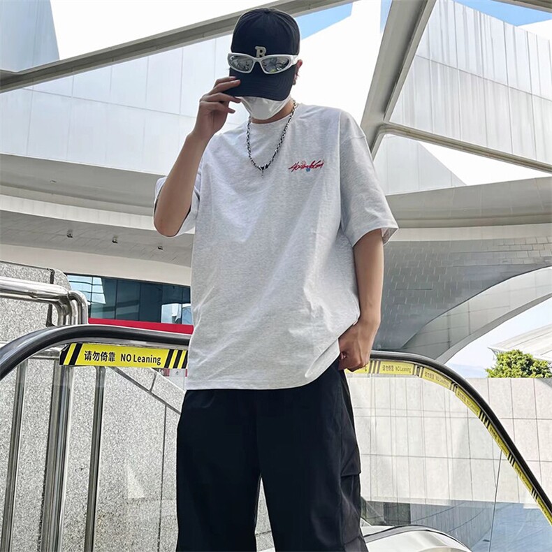万针全刺绣工艺抖音得物高品质260克重磅纯棉双纱美式高街短袖T恤,男装T恤,电商A486