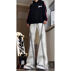 美式eodup高街hiphop小从涂鸦脏脏毛边喇叭牛仔裤货号K2409P65，男装牛仔裤，电商A063