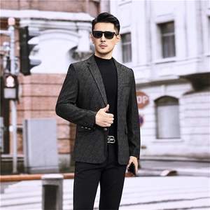 春秋款男士绵羊皮西服真皮绵羊皮外套中年男装百搭通勤夹克