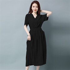 板酷2026夏装新款时尚短袖连衣裙大摆捏褶系带B635,女装连衣裙,板酷