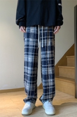 春装新款休闲百搭格子裤男女情侣拖地裤阔腿长裤P55KZ2035，男装休闲裤，星座417-3