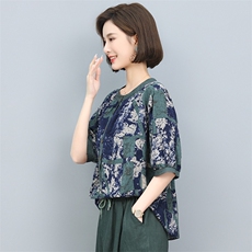短袖上衣女夏2022新款圆领宽松显瘦印花T恤洋气小衫，女装衬衫，涵誉