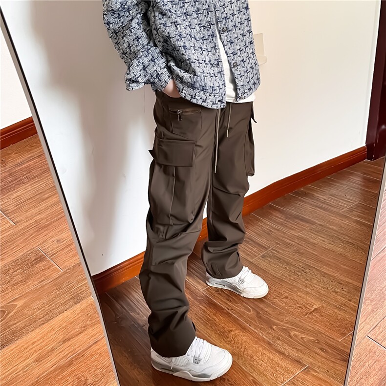 美式街头vibe多口袋棕色工装裤男直筒宽松潮牌休闲复古拖地长裤子，男装工装外套，星座506A