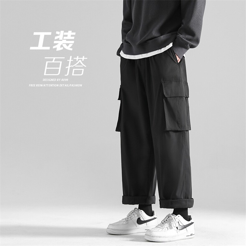 深度库存秋装工装裤纯色多口袋直筒抽绳束脚休闲裤男长裤K93-P35,男装工装外套,电商A099