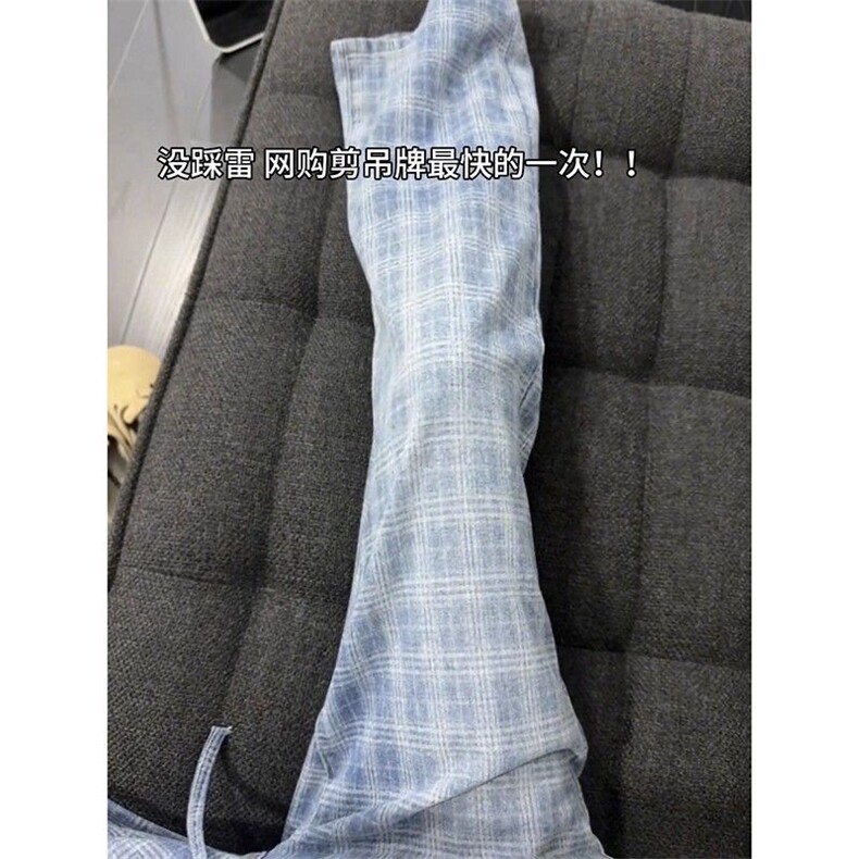 原版质量蓝格子半松紧腰微喇牛仔裤AM433P48,男装牛仔裤,星座1013-5