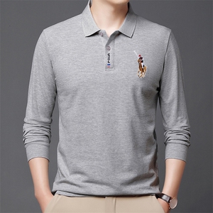 Q845钱塘2020-2中年男士春秋新款商务休闲简约百搭长袖T恤P35图片