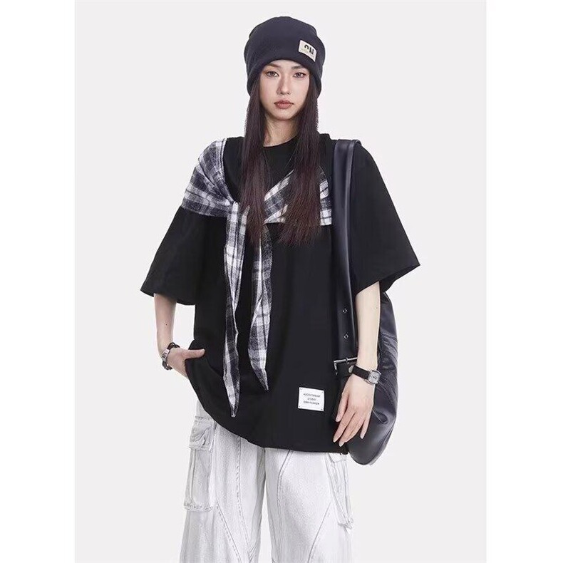 宽松假两件短袖t恤夏季美式复古系带蝴蝶结设计感-T006-网络图,男装T恤,星座1002-2