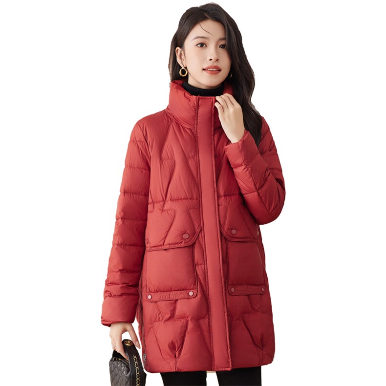 羽绒服女中长款2024冬季新款时尚妈妈宽松休闲白鸭绒加厚保暖外套,女装羽绒服,余墨