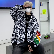 潮美式街头满印迷彩喵咪印花连帽卫衣男女款百搭外套Y8032，男装夹克，星座1116A-1（原606A）