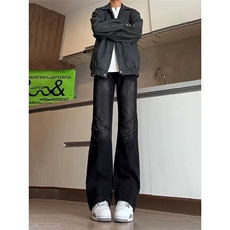 春季美式高街牛仔裤弯刀vibe风褶皱裤子男女直筒微喇裤LG800-p45，男装牛仔裤，星座1008