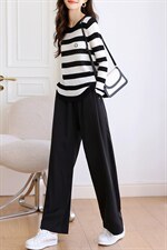 条纹针织休闲裤套装女2022年秋季新款时尚舒适长袖两件套潮，女装套装/套裙，润尚靓点