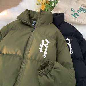 INS冬季百搭休闲外套加厚棉服潮流印花棉袄JK23544特批65控108,蓝印花布服饰明星穿搭图片