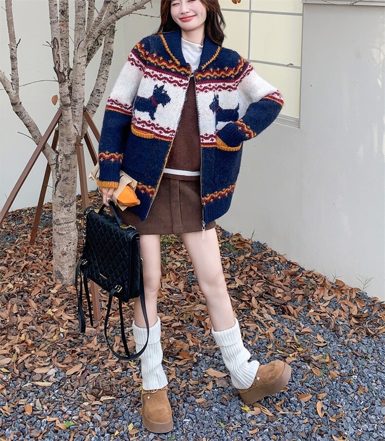 加厚针织开衫女秋冬小个子费尔岛毛呢外套,女装毛呢外套,浙宝290（原306）