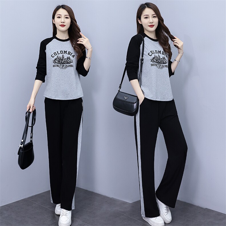 休闲运动女春2025新款韩版时尚长袖长裤印花宽松显瘦潮,女装运动套装,凯瑟曼