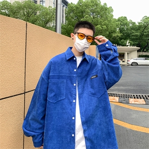 C6085/P40秋装新款水洗灯芯绒衬衫男长袖衬衣大码宽松外套上衣男图片