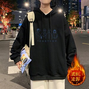 WY2191-P35加绒款-P40纯棉连帽卫衣男大码运动帽衫宽松薄外套男，男装卫衣，电商A040