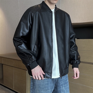 秋冬新品跨境男装PU皮夹克男士潮流修身机车服皮衣男潮流7311-P55图片