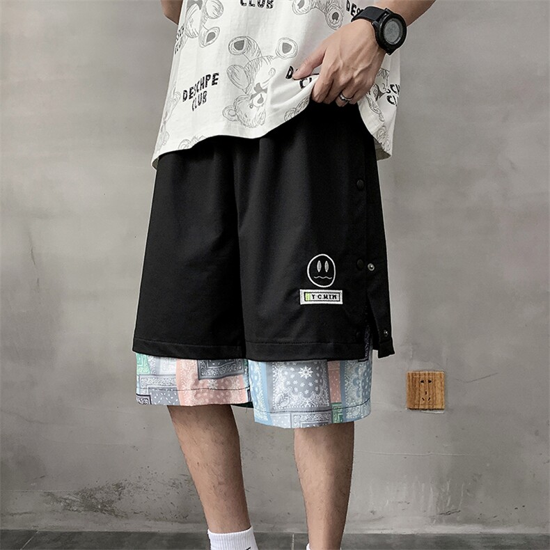 彩色腰果花排扣短裤男2021宽松潮牌运动休闲5五分裤子K1001-P28,男装休闲裤,星座512-2