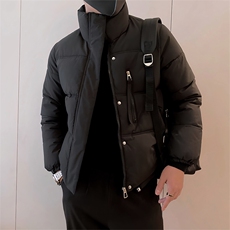 B14/P108控148冬季设计感短款拉链真口袋立领棉衣男黑首2，男装棉衣，星座305B