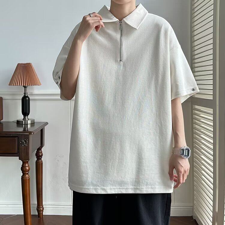 DT80-P33夏季新款宽松纯色翻领短袖T恤男士港风痞帅POLO衫男上衣,男装Polo衫,星座603-2
