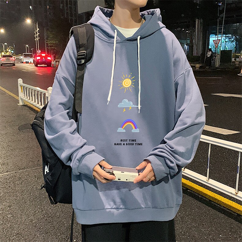 WY2141-P35加绒款-P40纯棉连帽卫衣男大码运动帽衫宽松薄外套男,男装卫衣,电商A040