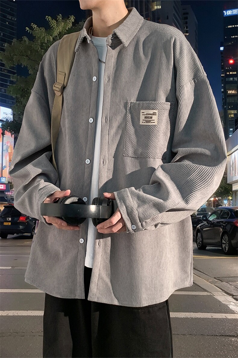 衬衫男秋季新款港风宽松大码灯芯绒长袖衬衣CS025-P38,男装衬衫,星座214-3